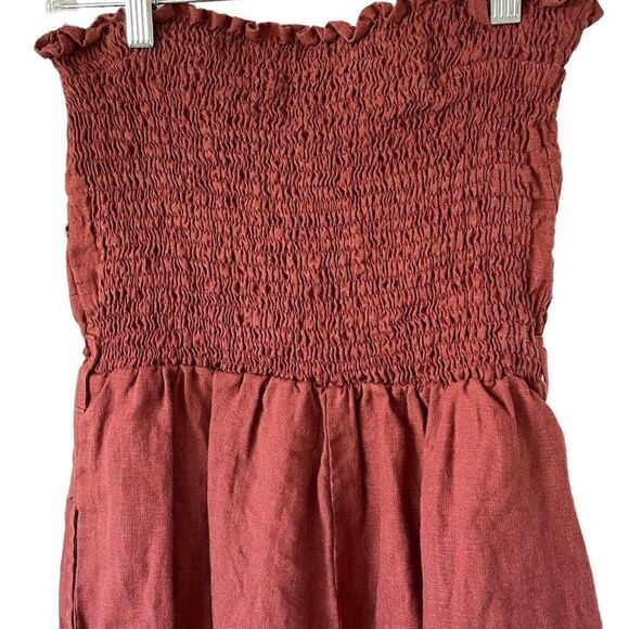 Faithful The Brand Lais Jumpsuit Plain Sangria Linen Smock Strapless Jumpsuit - Picture 11 of 13